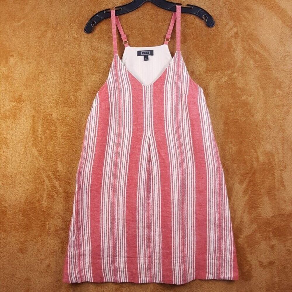 AYR Womens Dress XS Red Stripe Pullover Tank Shift Linen Blend Adjustable Strap
